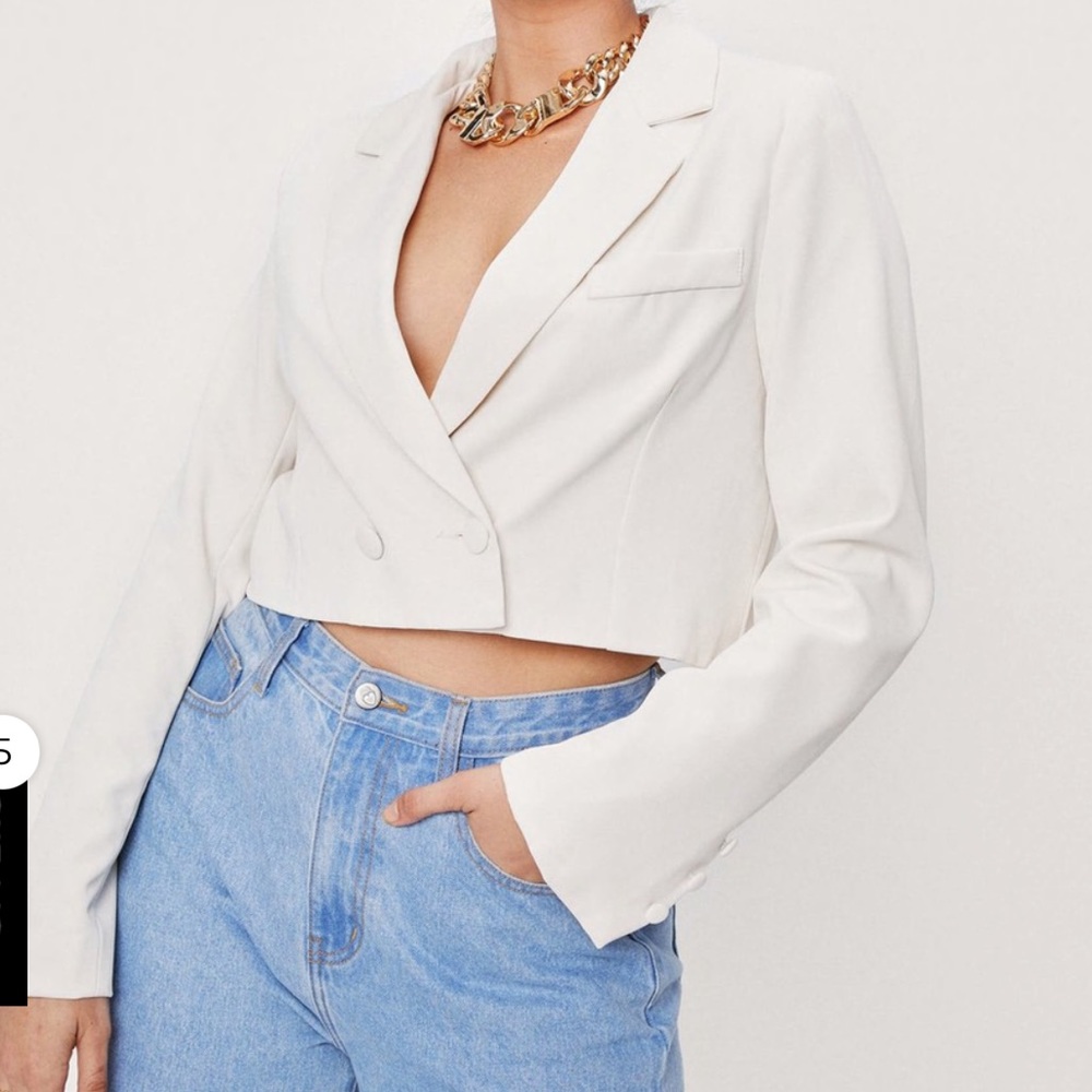 Nastygal NWT cropped double breasted long sleeve blazer cream USXS